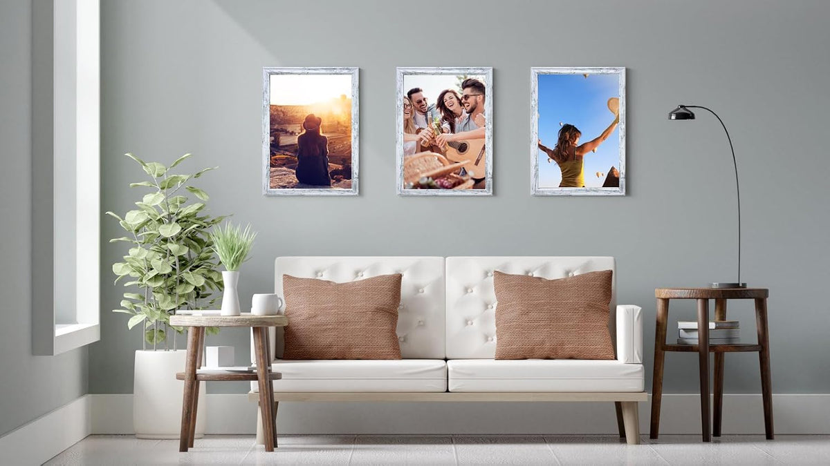 8x10 Picture Frame set of 3,Woode Frame Rustic White Wall Hanging or Tabletop, 8 by 10 Wall Gallery Poster Photo Frame with Shatter Resistant Plexiglass,best gift
