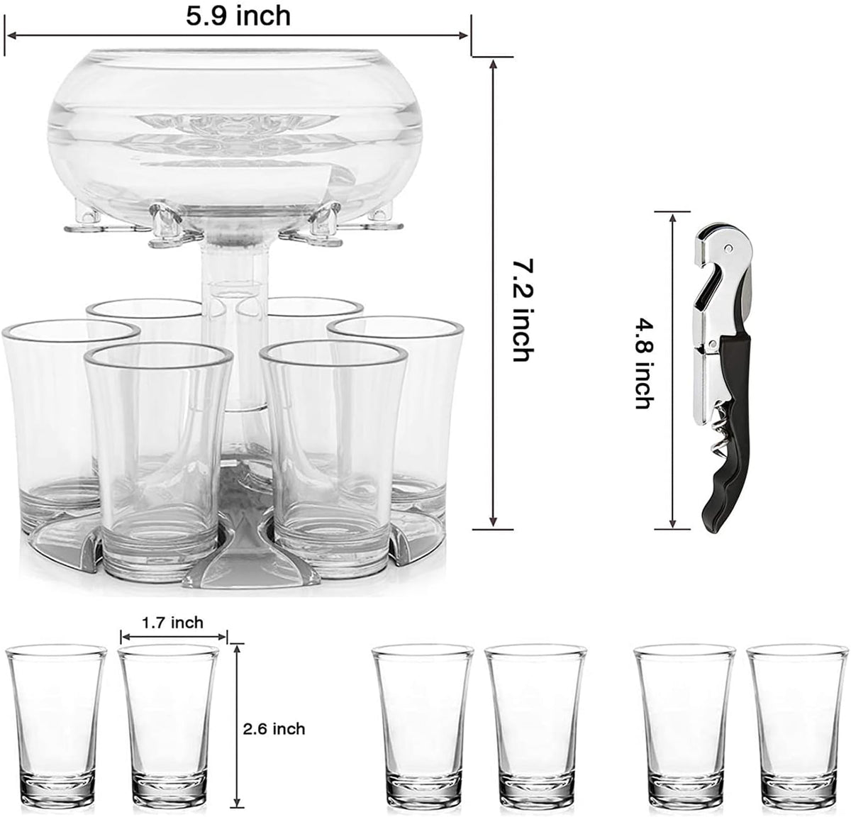 Adjustable Shot Glass Dispenser and Holder Made of Food Grade Plexiglass, Shot Dispenser with 6 Drinking Glasses for Kinds of Parties (Gold)