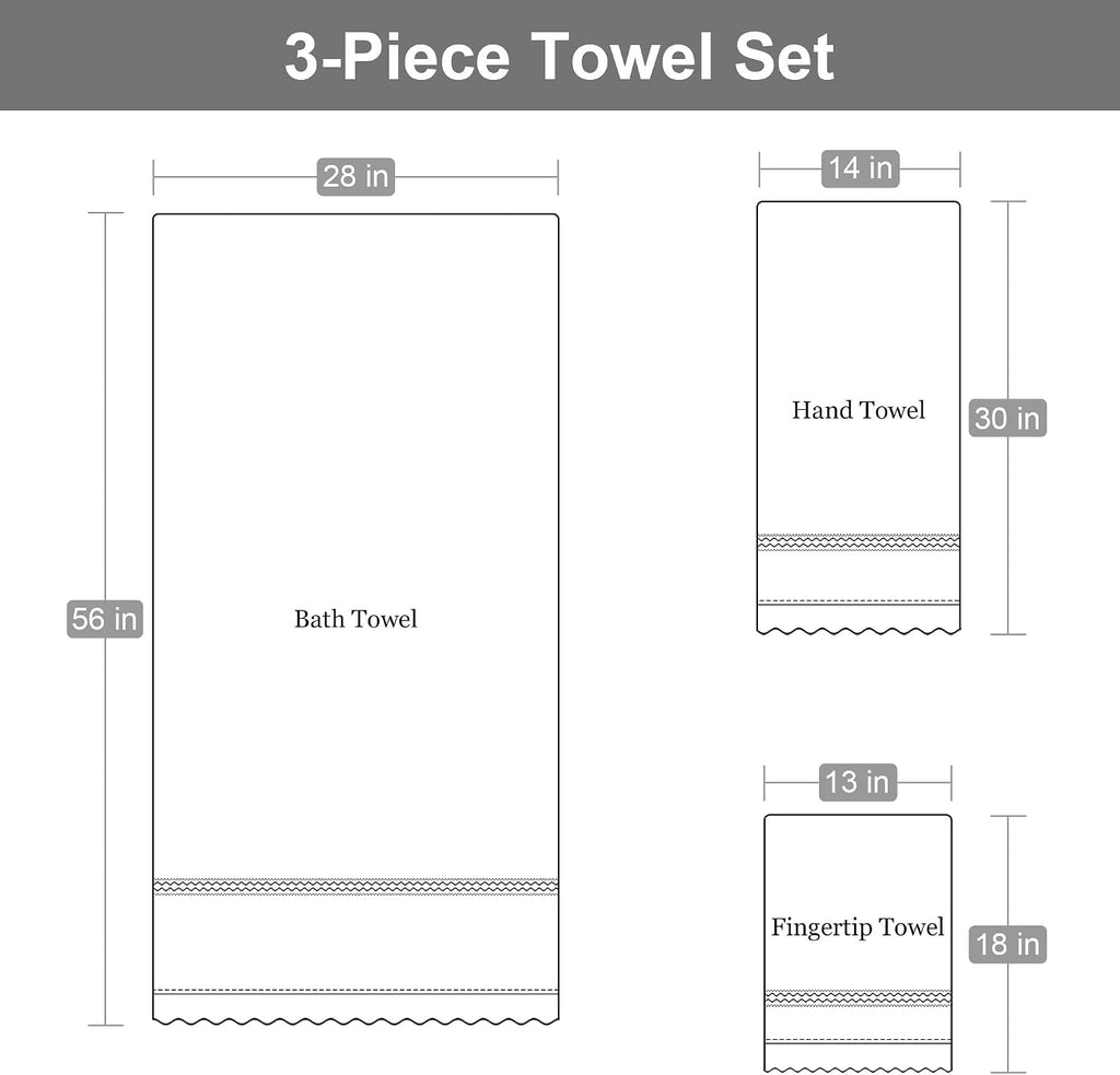 Loom and Mill Luxury Cotton Decorative Bath Towel Set 3 Piece, Grey