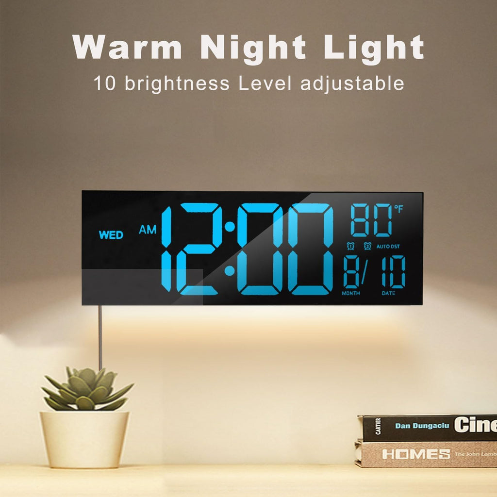 JALL 16" Large Digital Wall Mount Clock, Count Down Timer, Alarm, Big LED, DST, Temperature for Living Room Classroom Desk, Xmas, Birthday Gift for Senior Men Women Mom Dad, Blue
