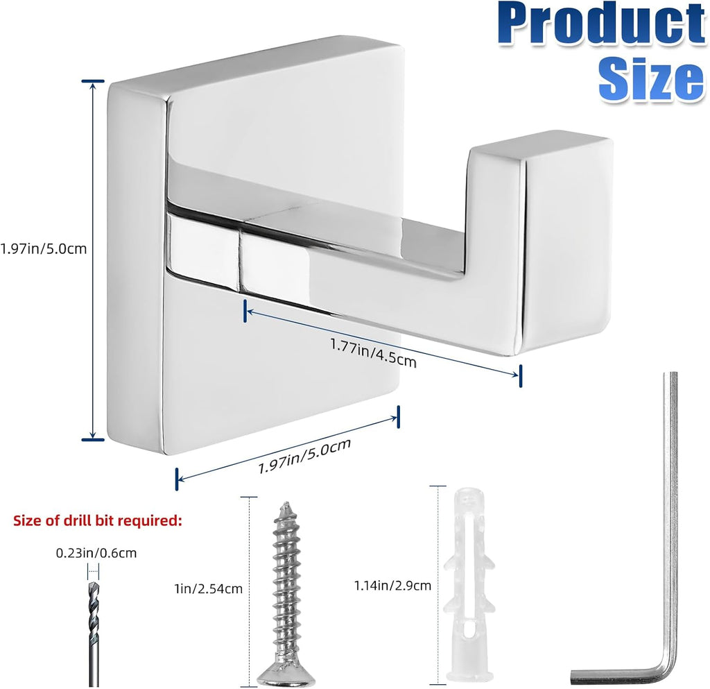 Towel Hooks for Bathrooms, Heavy Duty 33 Lbs Wall Mounted Stainless Steel Modern Hook, – Ideal for Hanging Towels, Robes, Coats, in Kitchen, Bedroom, Bathroom, or Hotel (2, Chrome Polished)