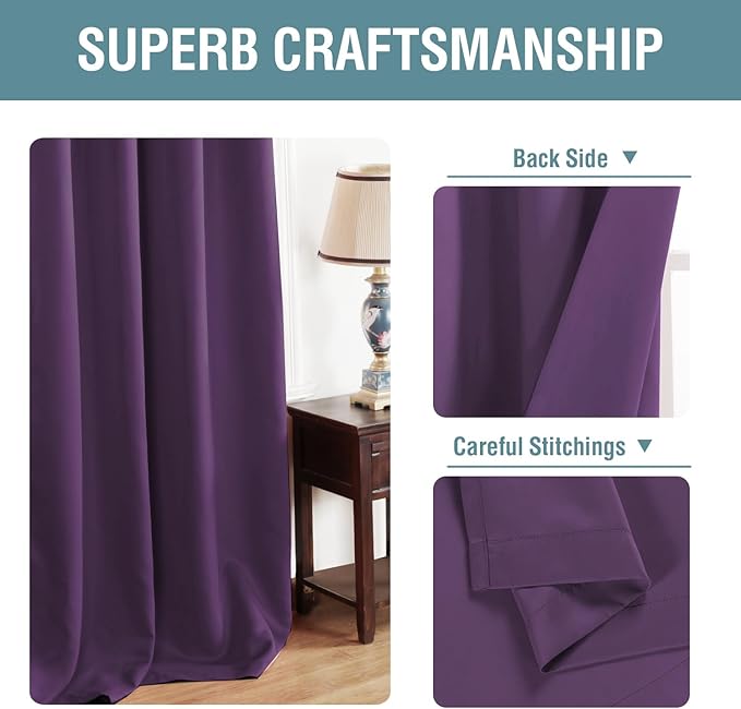 H.VERSAILTEX Blackout Curtains 63 Inch Length Purple Drapes Curtains Elegant - Image 3