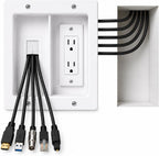 Premium in Wall TV Cable Management Kit for 65+ Inch Smart TVs with Recessed Triple Outlet Box, Wire Hider, Pass Through Plate, Low Voltage Cable Plate, Wire Concealer, Home Theater DIY