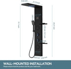 5 in 1 Matte Black Rainfall Shower Panel Tower System With Storage Shelf