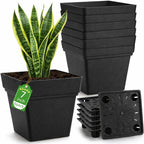 6-Pack 7 Inch Square Planters with Built-in Drainage Tray & Bottom Plug