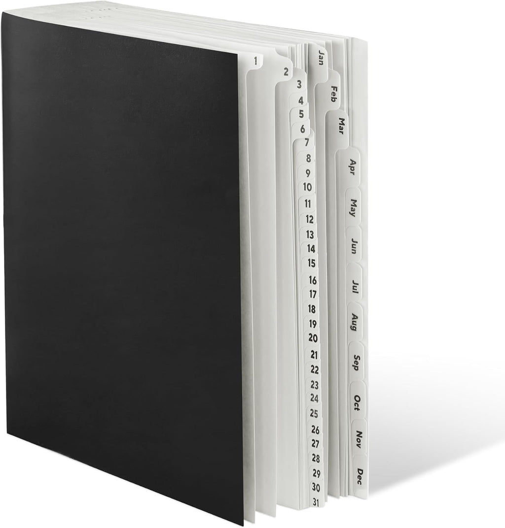 Amazon Basics Expandable Desktop File Sorter, Daily & Monthly Paper Organizer, Letter Size, Black