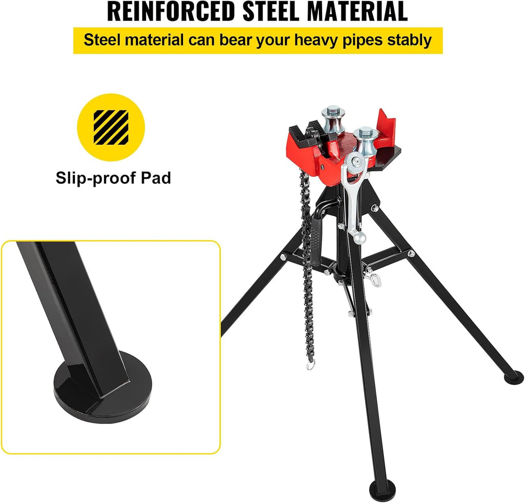 VEVOR Tripod Pipe Chain Vise, 1/8"-5" Pipe Capacity, 36.4“ Length Chain Vise Stand with Portable Folding Steel Legs, for Grabbing, Supporting and Bending Pipes in Factory, Workshop and Home