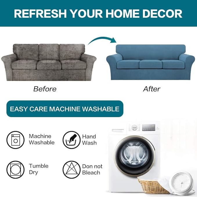 Turquoize 4 Piece Sofa Covers for 3 Cushion Couch Sofa Slipcover - Image 7