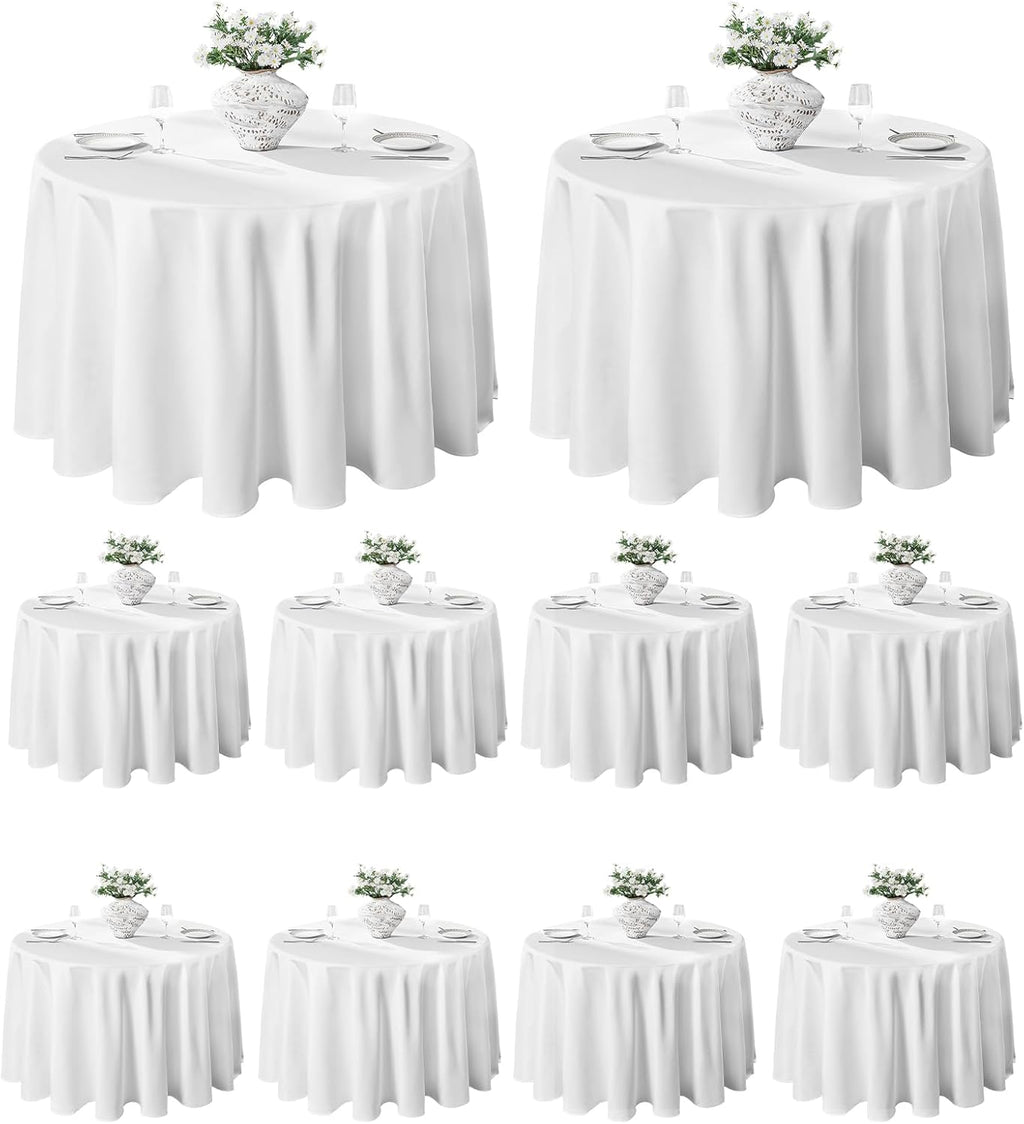 VidaFete Classic Series 10 Pack 120inch Round Polyester Table Cloth, White