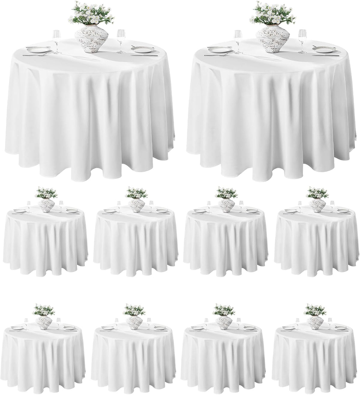 VidaFete Classic Series 10 Pack 120inch Round Polyester Table Cloth, White