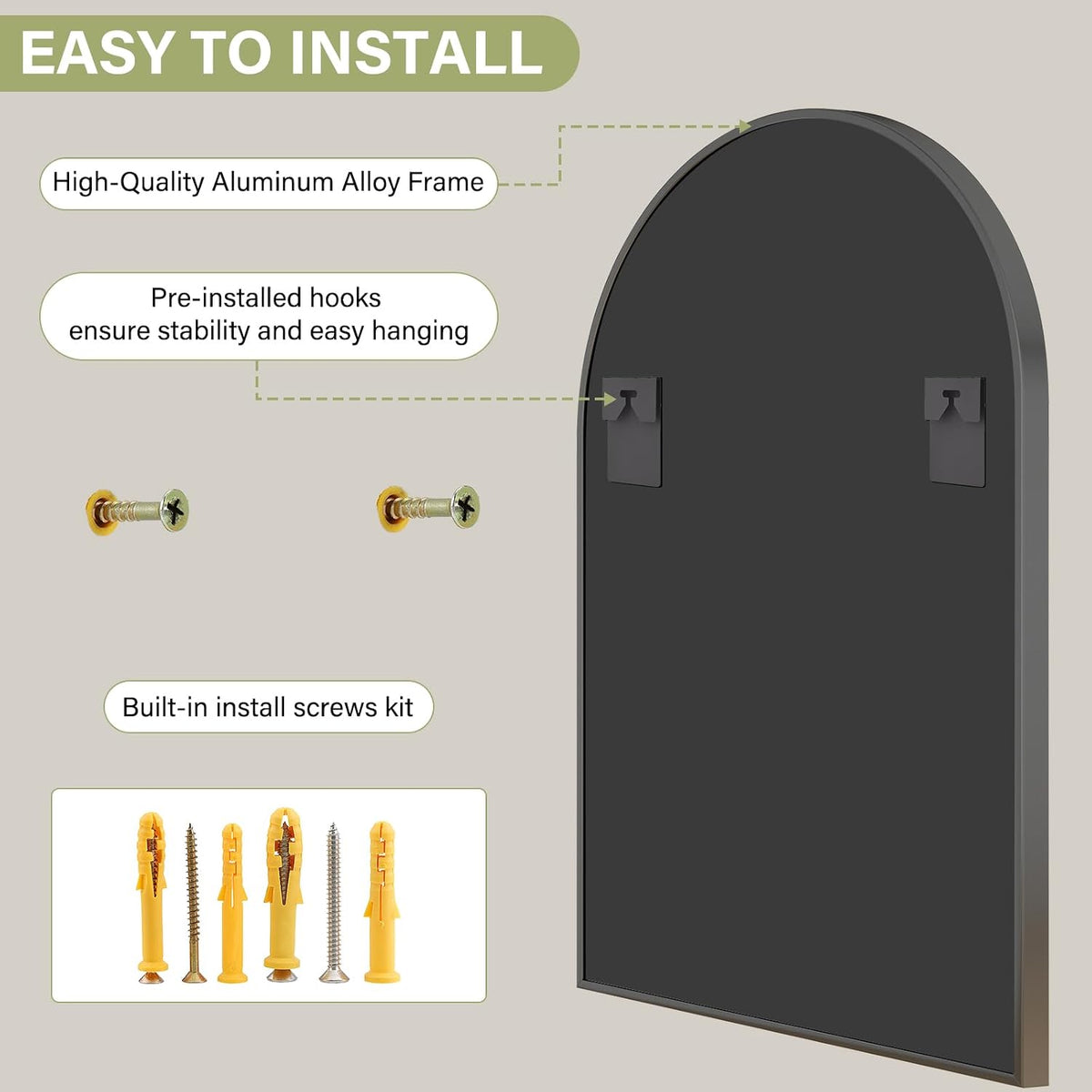 XRAMFY 24"x36" Black Arched Bathroom Mirror - Wall Mirror for Bedroom