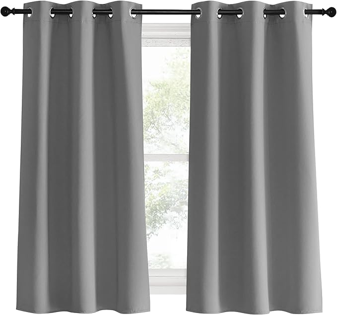 NICETOWN Silver Grey Bedroom Curtains 60 inch Length 2 Panels Set, Solid - Image 2