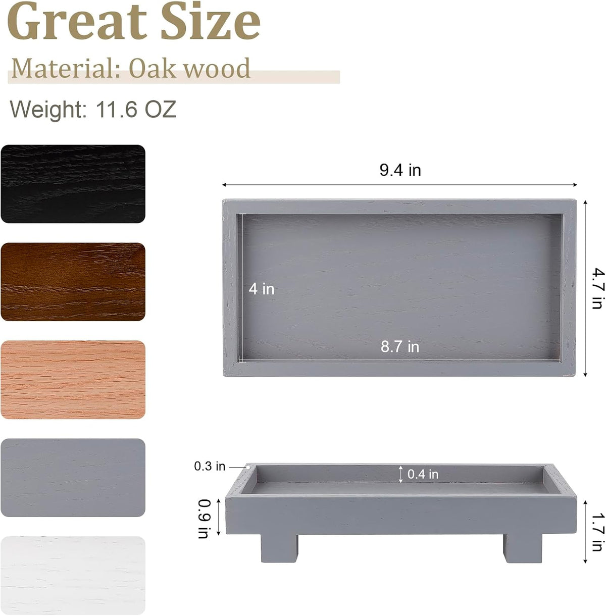 Bathroom Counter Tray Wooden Riser Display Kitchen Soap Holder, Gray
