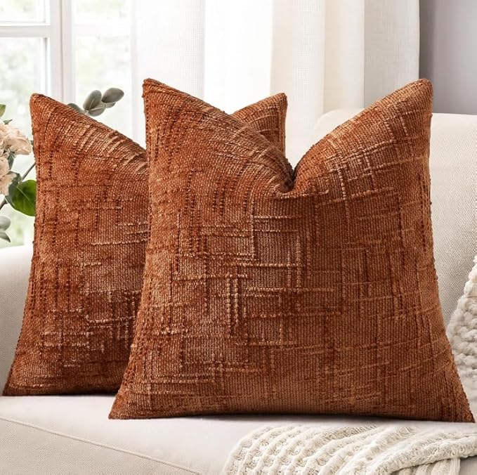 decorUhome Rust Chenille Throw Pillow Covers 18x18 Set of 2 Textured Soft Cozy by decorUhome