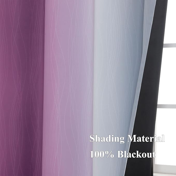 Ombre Purple and Gray Blackout Curtains 63 Inch Length 2 panels, Full Room - Image 5