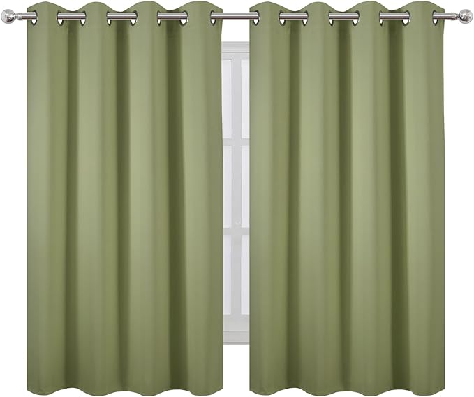 LEMOMO Blackout Curtains 66 x 54 Inch Long Sage Green Curtains Set of 2 Panels - Image 2