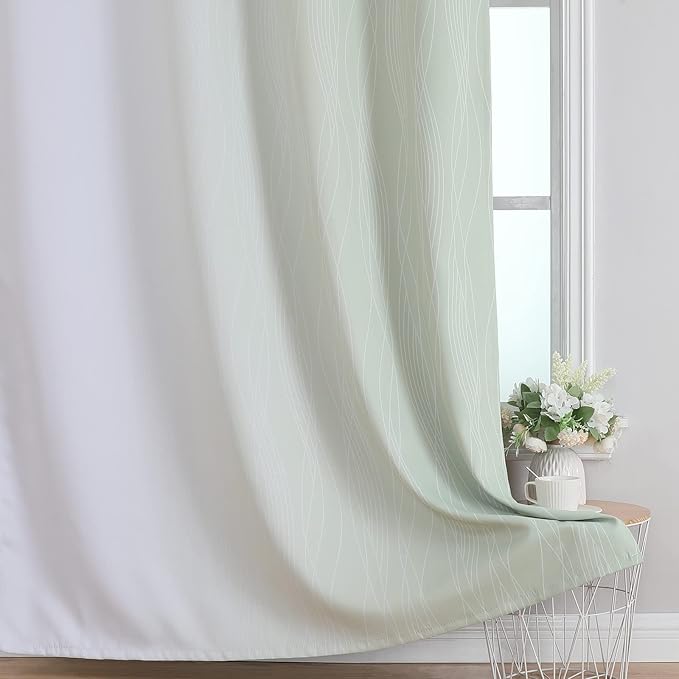 Estelar Textiler Sage Green and Greyish White Blackout Curtains 63 Inch Length - Image 6