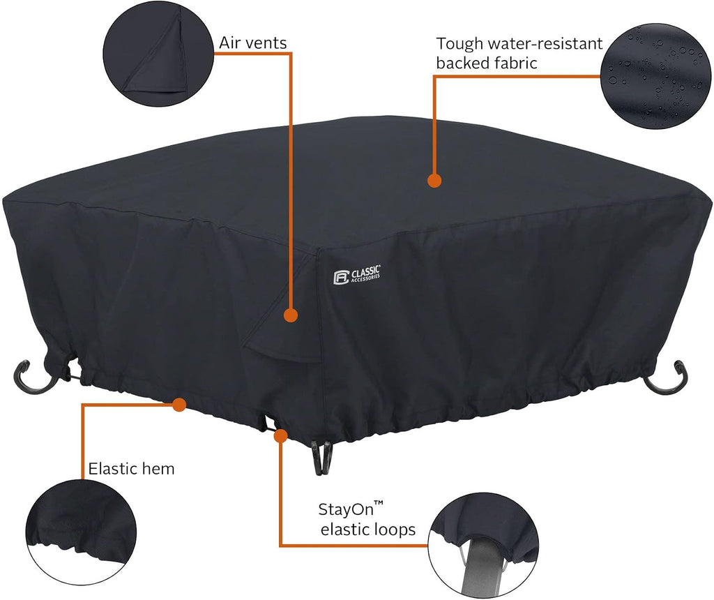 Classic Accessories Water-Resistant 36 Inch Full Coverage Square Fire Pit Cover, Patio Furniture Covers