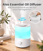 Pharata Humidifiers for Bedroom Large Room, 2.5L Cool Mist Humidifier with Essential Oil Diffuser, Top Fill Humidifier for Baby, Home, Plant, Ultrasonic Humidification for whole house, Auto Shut-Off