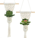 Macrame Wall Hanging with Artificial Eucalyptus Plant, Boho Wall Decor, Green Gray, Set of 2