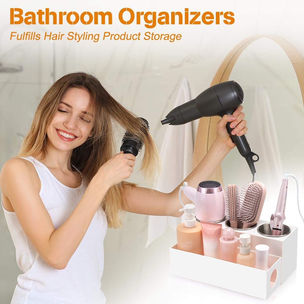 Hair Tool Organizer with 3 Stainless Steel Cups, Cooling Hot Tools