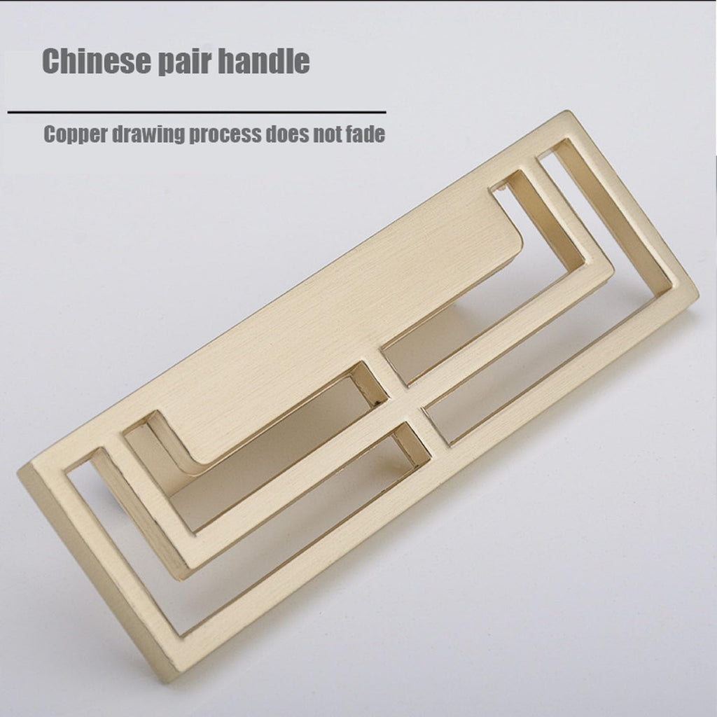 4PCS Chinese Cabinet Pulls, Copper Color Brushed Pair of Cabinet Door Pulls Black Hollow Pulls for Drawers Kitchen Cabinet Closet (Gold)