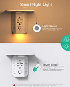 Mifaso Outlet Extender with Shelf and Night Light, 1800J Surge Protector