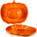 Tioncy 4 Pcs 9 Inch Pumpkin Shaped Plates and 5 Inch Fall Ceramic Bowls Set