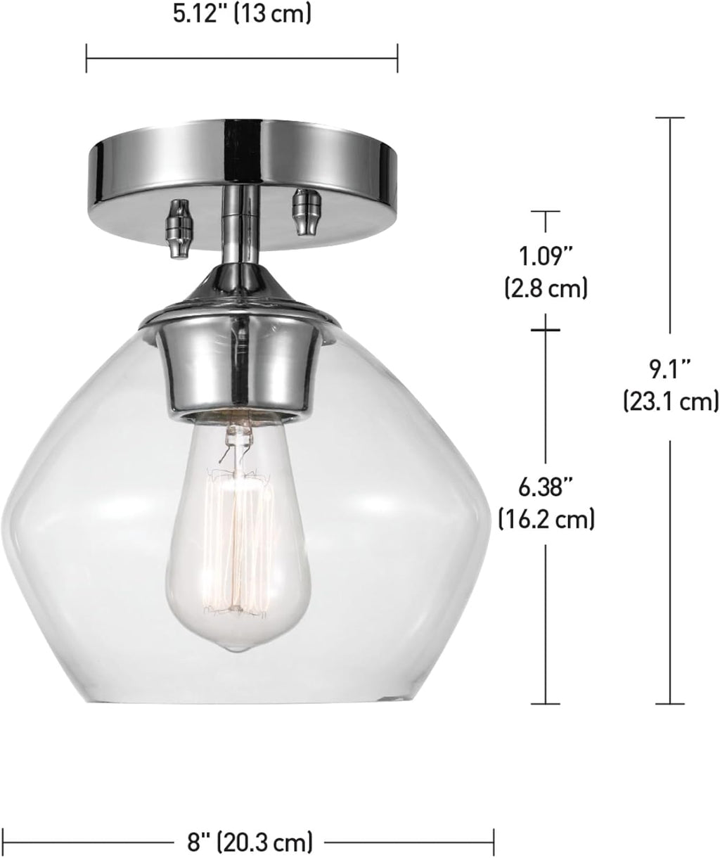 Globe Electric Harrow 1-Light Semi-Flush Mount Ceiling Light, Chrome, Clear Glass Shade