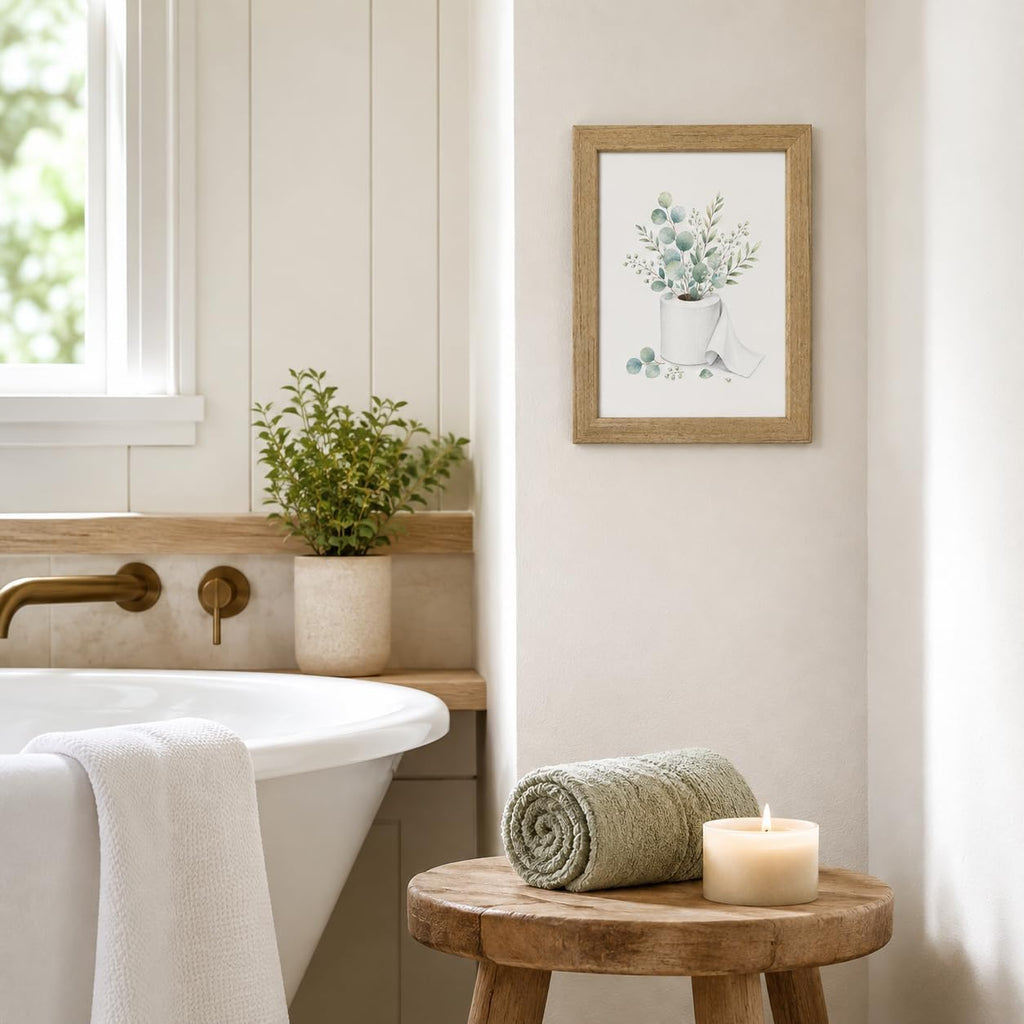 Eucalyptus Bathroom Wall Decor, Wood Framed Botanical Wall Art 8x10 Inch