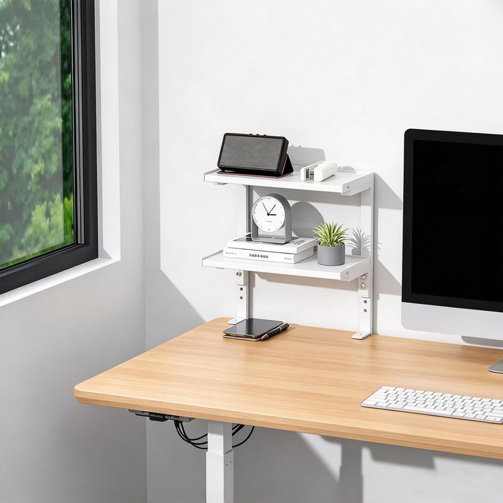 2 Tier Clamp on Desk Shelf (White)