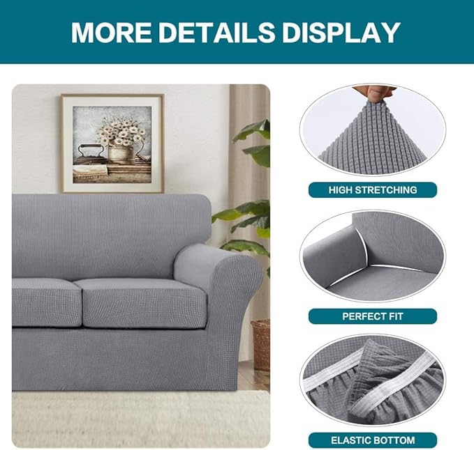 Turquoize 4 Piece Sofa Covers for 3 Cushion Couch Sofa Slipcover Soft Couch - Image 4