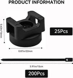 225 PCS Magnetic Cable Ties Set, 22mm Magnetic Zip Tie Mount with 200Pcs Cable Ties, 25 Magnetic Cable Holders & 200 Zip Ties for Cables, Wires, Cords, Hoses