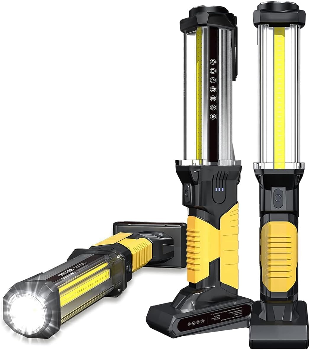 WARSUN Rechargeable COB LED Work Light-Magnetic Hands-Free Trouble Light with Hook, IPX4 Waterproof for Garage Repair, Mens Gifts-Emergency Light Tool for Adults Men Dad (Yellow)