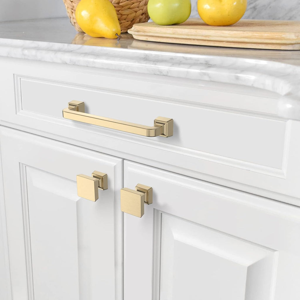 Amerdeco 10 Pack Brushed Gold Cabinet Knobs 1.2"
