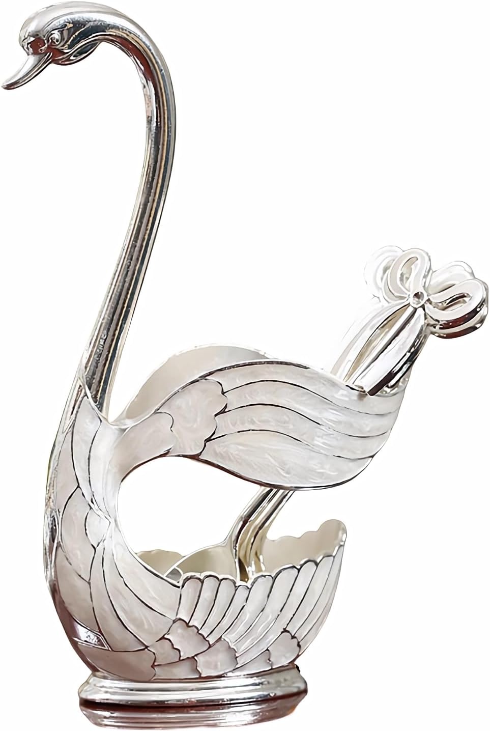 Decorative Gold Swan Base Holder with 6pcs Coffee Spoon Set - Creative Dessert Spoons,Silver
