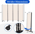 Room Divider 6FT 4 Panel Folding Wall Divider with Lockable Wheels,Beige