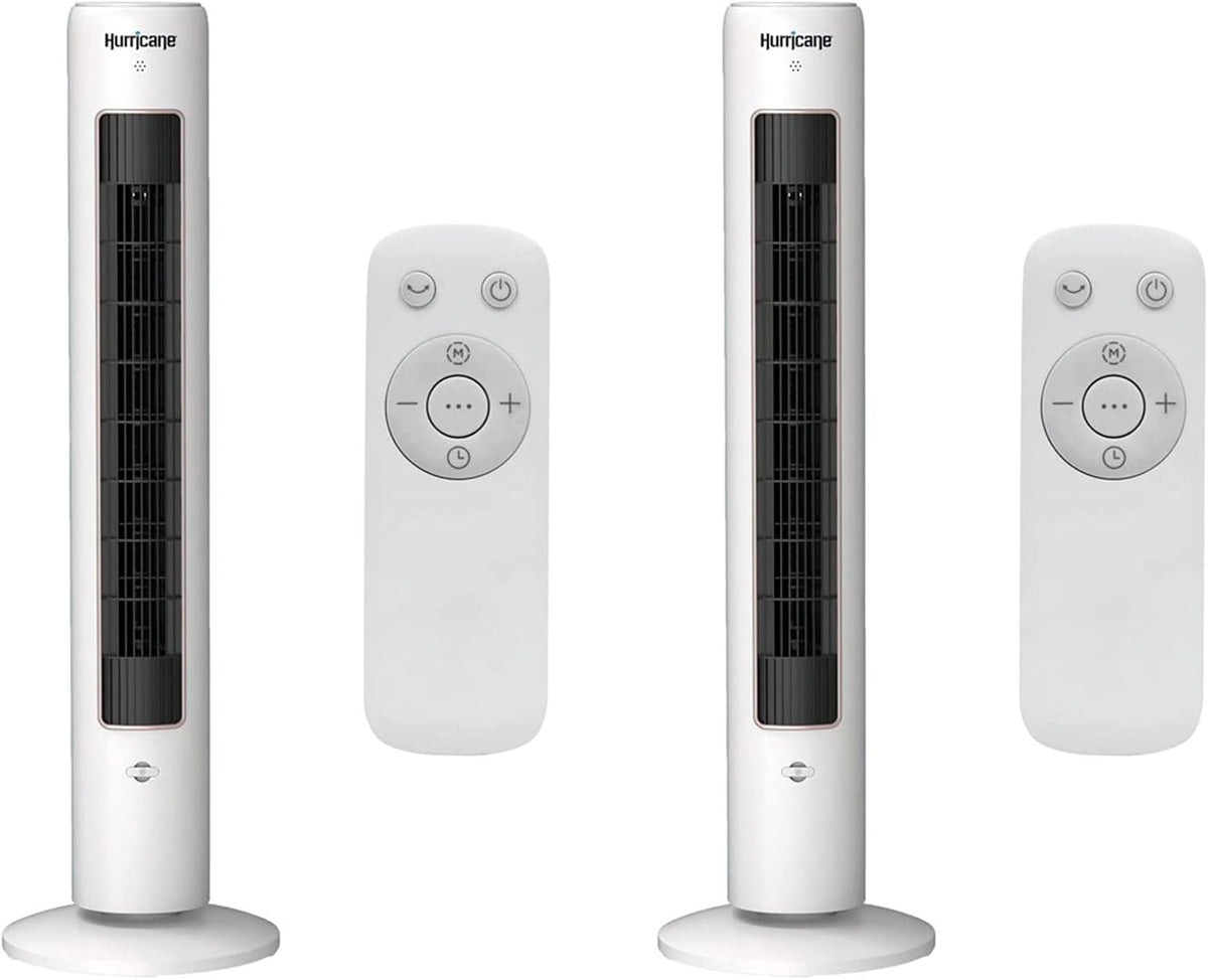 Hurricane Triple Action Air Enhancing Tower Fan, White, 40in, 2 Pack