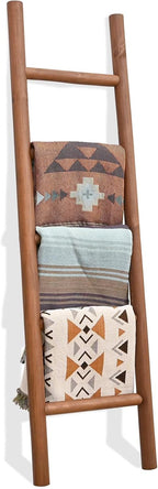 FUIN Blanket Ladder, 57in Rustic Solid Wood Decorative Ladder, Dark Brown