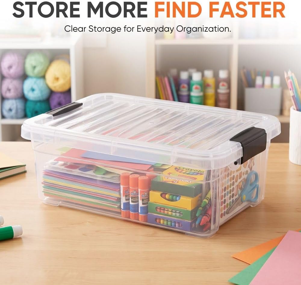 Superio 7.4 Quart Clear Plastic Storage Bin with Lid, Stackable Organizer Box, BPA-Free Storage Container for Home, Garage, School & Office, 1 Pack