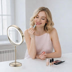 9" Lighted Makeup Mirror with 1X 10X Magnification, Brushed Nickel Finish