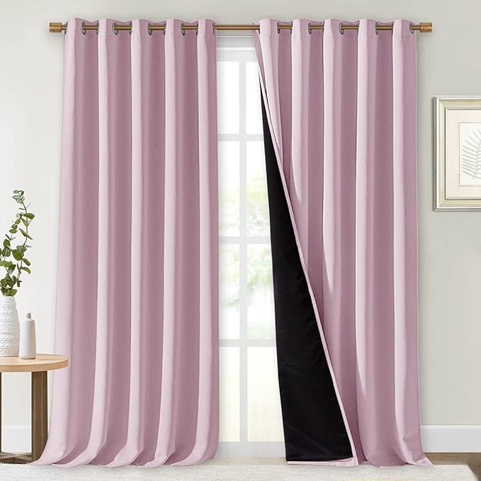 NICETOWN Full Shading Curtains for Windows, Baby Pink, 62 inches W x 95 inches L by NICETOWN
