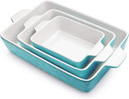 Baking Dish Set of 3 Nonstick Bakeware Set with Handles, Aquamarine