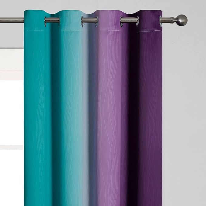 Estelar Textiler Ombre Teal and Purple Blackout Curtains 72 Inch Length 2 panels - Image 4