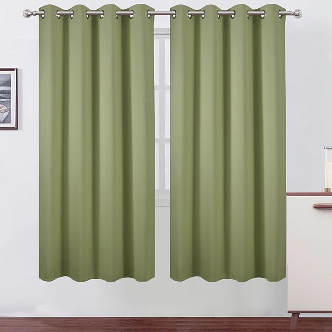 LEMOMO Blackout Curtains 66 x 72 Inch Long Sage Green Curtains Set of 2 Panels by Lemomo