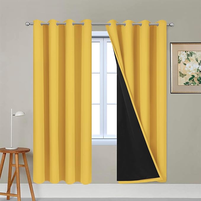 Yakamok Thermal Insulated Full Blackout Curtains 72 Inches Long, Double Layer by Yakamok