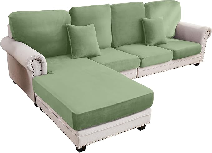 Couch Cover 4-Piece Elastic Velvet Couch Cushion Covers & Chaise Slipcovers by Taque