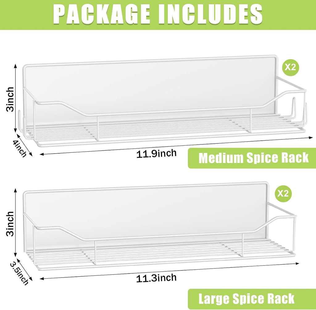 Magnetic Spice Rack for Refrigerator, 4 Pack Metal Strong Magnet Spice Organizer Shelves, Magnetic Fridge Shelf for Kitchen Seasoning Organizer Gadgets, Home Organization and Storage (White)