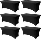 6FT Black Table Cloth - 6 Pack Fitted Stretch Rectangle Spandex Tablecloth, Washable Table Cover for Party, Picnic, Wedding, Banquet, Birthday and Festival(30" x 72")