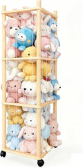Stuffed Animal Zoo Storage with Lockable Wheels, Natural Wood